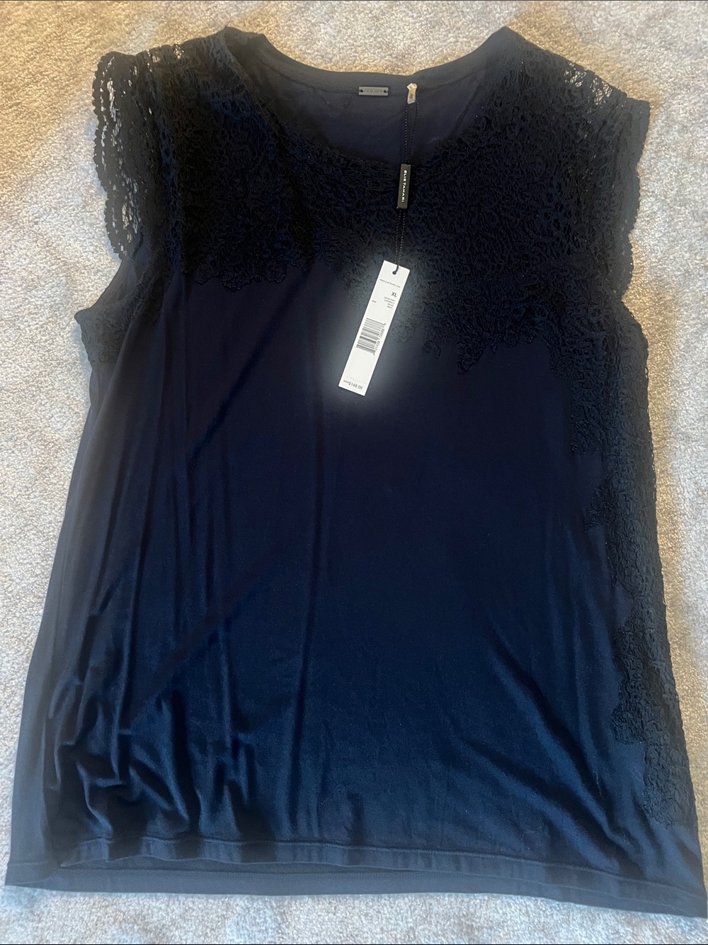 Elie Tahari Navy Lace Cap Sleeve Blouse